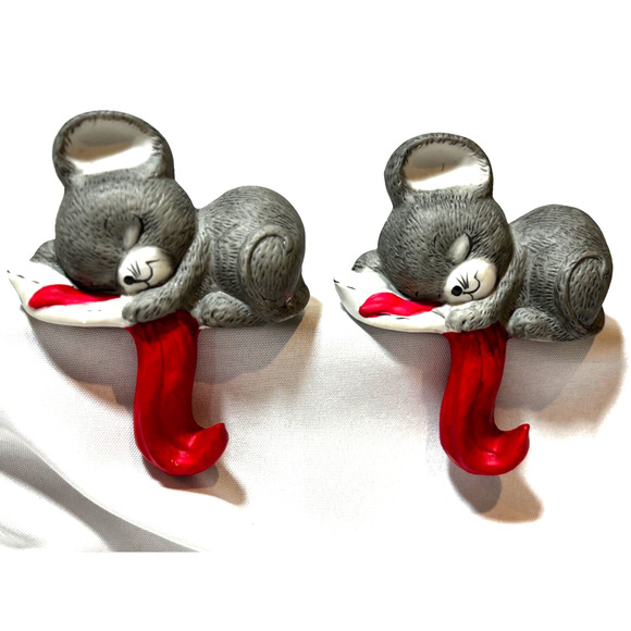 Vintage Lot 2 House Of Lloyd Mouse stocking‎ holder Christmas Hanger Mantel cute - Picture 2 of 8